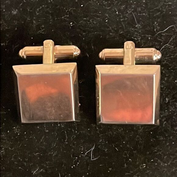 Vintage 1950s MCM Hickok USA engravable square gold tone bullet back cuff links - Picture 3 of 16